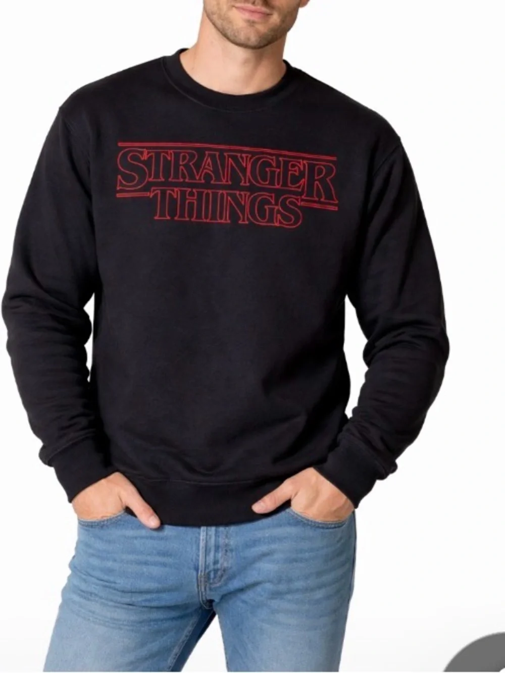 Gildan Stranger Things sweatshirt black/red long sleeve graphic spell out SZ SM - Picture 1 of 8
